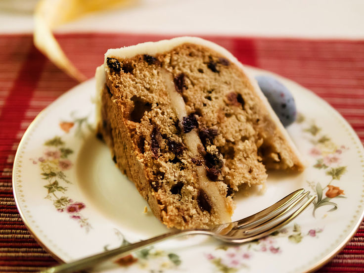 Simnel cakes often have marzipan in the center as well as on the top and sides as an icing